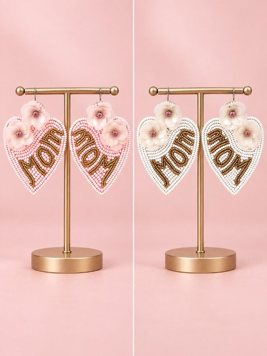 Anthropologie Jewelry - Mom Seed Bead Heart Shaped Earrings Pink or White Mother's Day Gift NEW